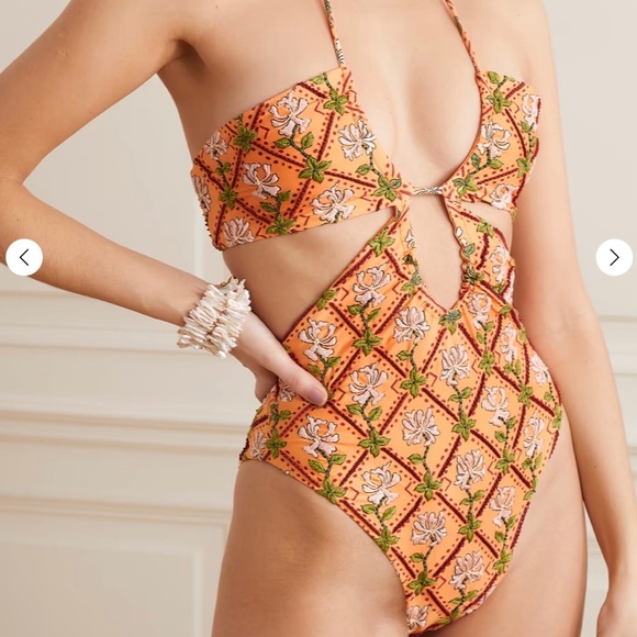 Agua by Agua Bendita Majorana Hand Embroidered Swimsuit size US8 and Pareo OS - Picture 2 of 14